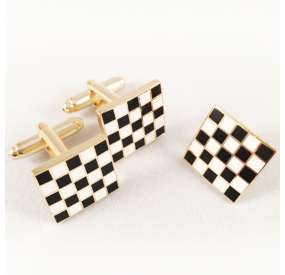 The Checkered Flooring Gold Plated and Enamel cufflinks set 