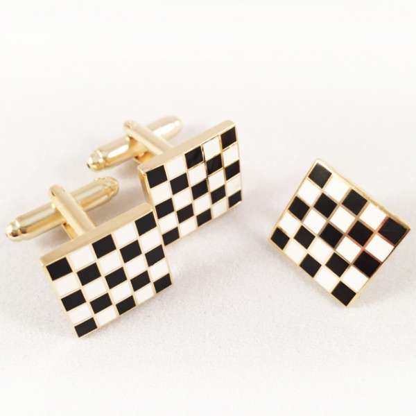 The Checkered Flooring Gold Plated and Enamel cufflinks set 