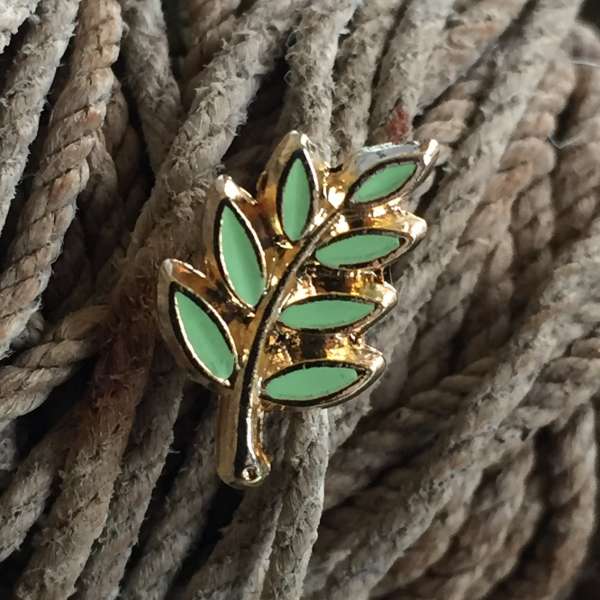 Sprig of Acacia lapel Pin, Gold Enamel.